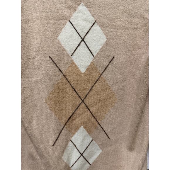 Charter Club 100% Cashmere Argyle Sweater Beige Tan Medium - Picture 2 of 8